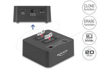 Delock M.2 Докинг станция за 2 x M.2 NVMe, клониране,изтриване, до 20 Gbps, USB-C, адаптер