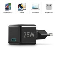 HAMA Бързо мини зарядно 220V, USB-C, PD/Qualcomm, 25 W, черен