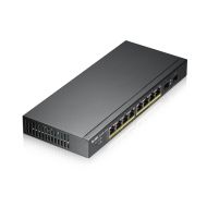 Комутатор ZyXEL GS1900-10HP v2, 8-port GbE L2 PoE Smart Switch + 2 SFP slots, 802.3at, desktop, fanless, 70 Watt