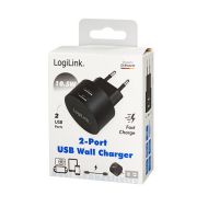 USB Charger 2x, 2.1A, Fast Charge, Logilink PA0218