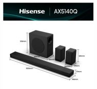 Аудио система Hisense AX5140Q,  5.1.4Ch Sound Bar with Wireless Subwoofer, 600W, Dolby Atmos, Bluetooth 5.3, 4K HDMI Pass Through, DTS:X, HDMI/AUX/ARC/Optical/USB, 7 EQ Modes, Black