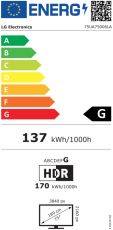 Телевизор LG 75UA75006LA, 75" 4K UltraHD TV 4K (3840x2160), DVB-T2/C/S2, webOS 25 Smart, ThinQ AI, ?7 AI, WiFi, HDR10 pro, HLG, ALLM/HGiG, 4K Upscaling, AI Sound pro, Multiple View, HDMI eARC, LAN, USB, Bluetooth, Google Cast, 2 Pole Stand, Black