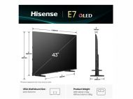 Телевизор Hisense 43" E7Q, 4K Ultra HD 3840x2160, QLED, Quantum Dot, HDR 10+, HLG, Dolby Vision, Light Sensor, Smart TV, WiFi 5GHz, WiFi Direct, BT, Anyview Cast, 3xHDMI, 2xUSB, LAN, CI+, DVB-T2/C/S2, Black