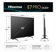 Телевизор Hisense 55" E7Q Pro, 4K Ultra HD 3840x2160, QLED, Quantum Dot, 144Hz, HDR 10+ adaptive, HLG, Dolby Vision, DTS Virtual X, Smart TV, WiFi 5GHz, WiFi Direct, BT, Anyview Cast, 3xHDMI, 2xUSB, LAN, CI+, DVB-T2/C/S2, Black