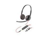 HP Poly Blackwire 3225 Stereo USB-C Headset +3.5mm Plug +USB-C/A Adapter Bulk