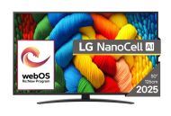 Телевизор LG 50NANO81A3A, 50" 4K HDR Smart Nano Cell TV, 3840x2160, DVB-T2/C/S2, AI Alpha 7, HDR 10 PRO, webOS 25, ThinQ AI, VRR, ALLM, HGiG, WiFi, Clear Voice, AI Upscaling, Bluetooth, Hdmi e-ARC , CI, LAN, AirPlay2, Chromecast, 2 Pole stand, Black