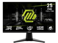 Монитор MSI MAG 255F E20, 24.5", 0.5ms, 200Hz, Rapid IPS, 1920x1080 (FHD), 16:9, AMD FreeSync Premium, 79% DCI-P3, AG, HDR Ready, 300 nits, 1000:1, DCR 100M:1, DP(1.2a), 2xHDMI 2.0b, Tilt, VESA, Black, 3.24kg