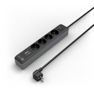 HAMA Разклонител 4-гнезда, USB-C/A 65 W, PD, ключ on/off, 1,4 м, черен/сив