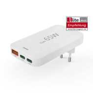 HAMA Бързо мини зарядно, 65W, 2x USB-C, 1x USB-A, PD, плоско, бяло