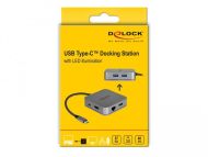 Докинг станция Delock, USB-A, USB-C, HDMI, Gigabit LAN, PD, Подсветка, Сива