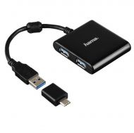 USB HUB 4xUSB3.0, Type-C adapter, Black,Hama 12325