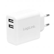 USB Charger 2x, 2.4A, white, Logilink PA0210W